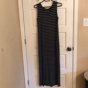 Navy and white striped maxi dress